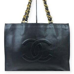 CHANEL CC LOGO LAMBSKIN SHOPPER TOTE BAG JUMBO